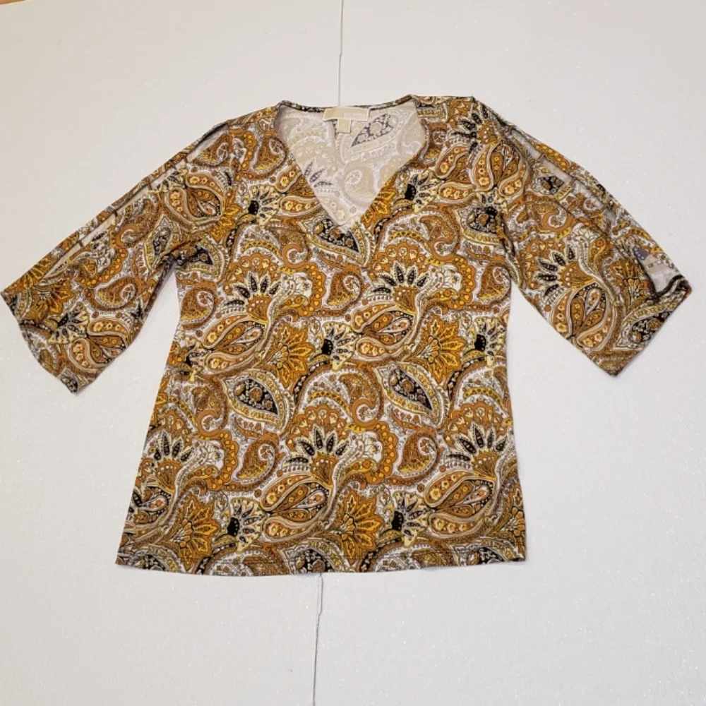 Michael Kors Paisley Yellow Gold and Black Printed Top
